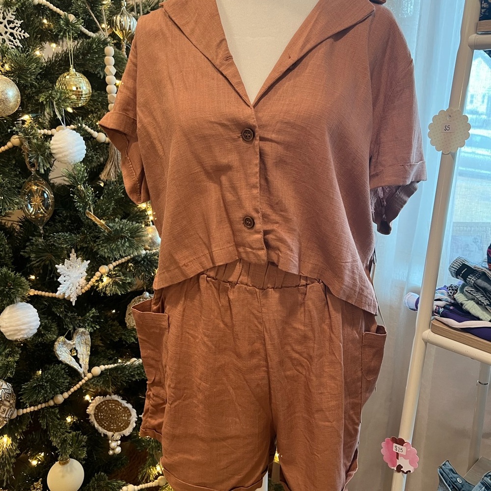 Chic Tan Button-Up Jumpsuit